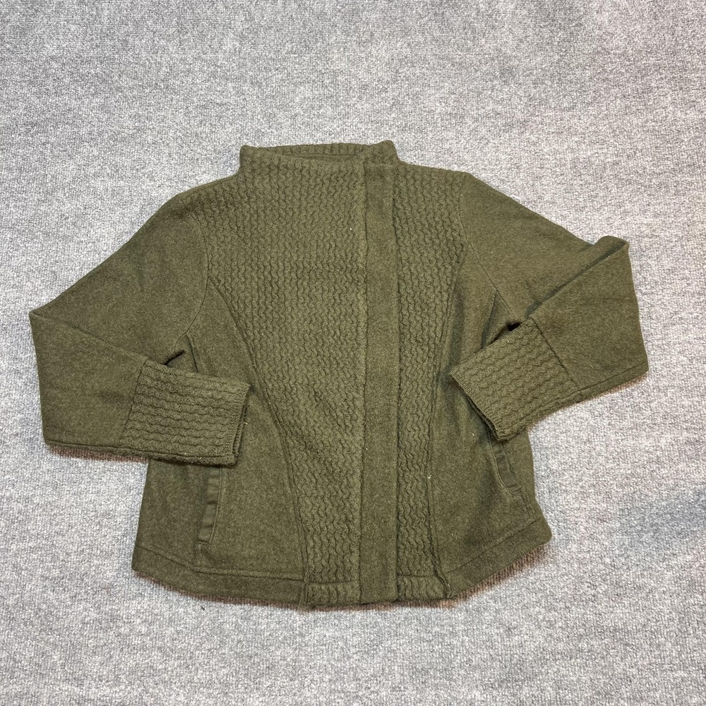 Sparrow Sweater Womens Large Green Knit Full Zip Mock Neck Cardigan Pockets